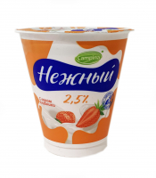 Продукт йогуртный пастеризованный Нежный 2,5 с соком клубники/персика БЗМЖ 350г 